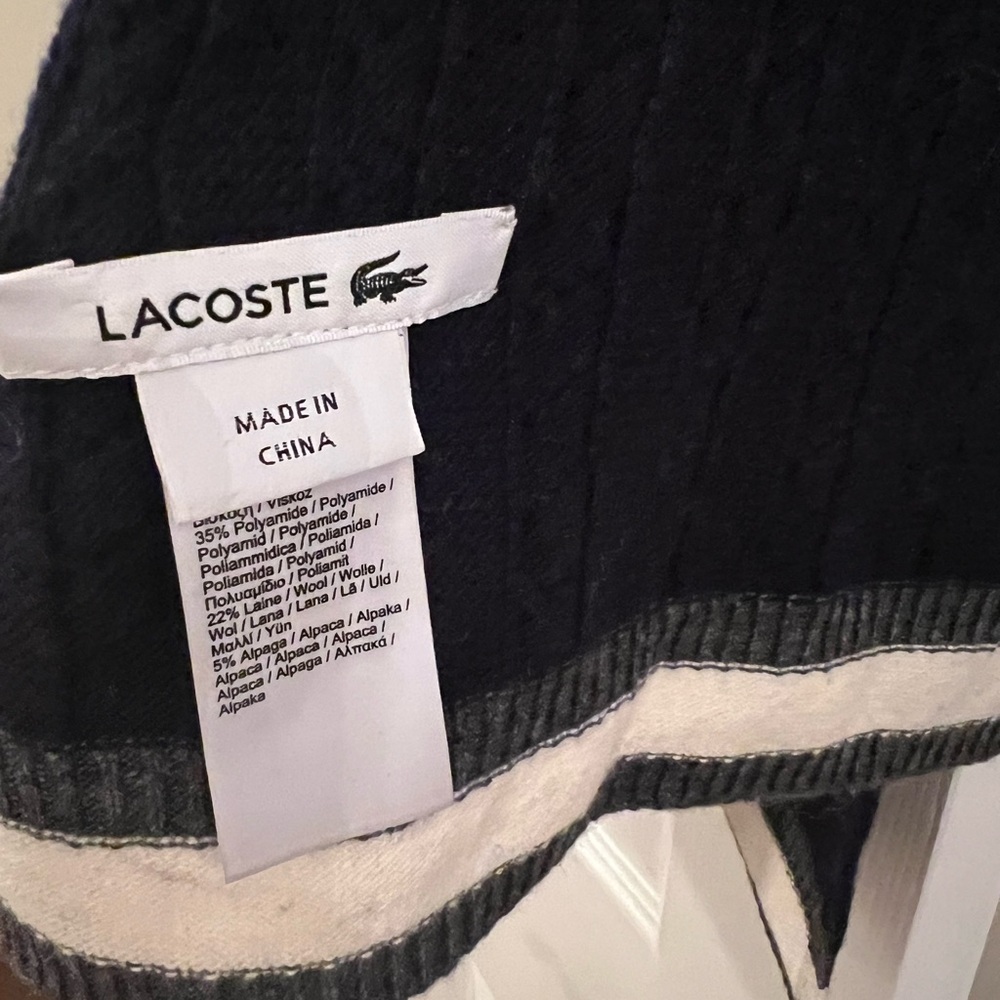 Lacoste Navy stripe wool angora blend Scarf and gloves set unisex nautical - Picture 5 of 7